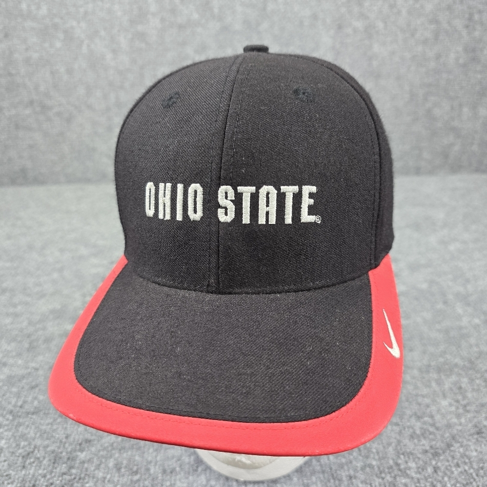 VTG 90s Nike Ohio State Buckeyes Strapback Hat Black Red Block O Swoosh 1998 EUC